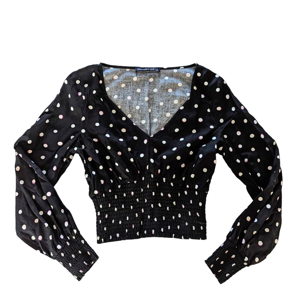 Abercrombie & Fitch Black Polka Dot Smocked Crop Top size Small